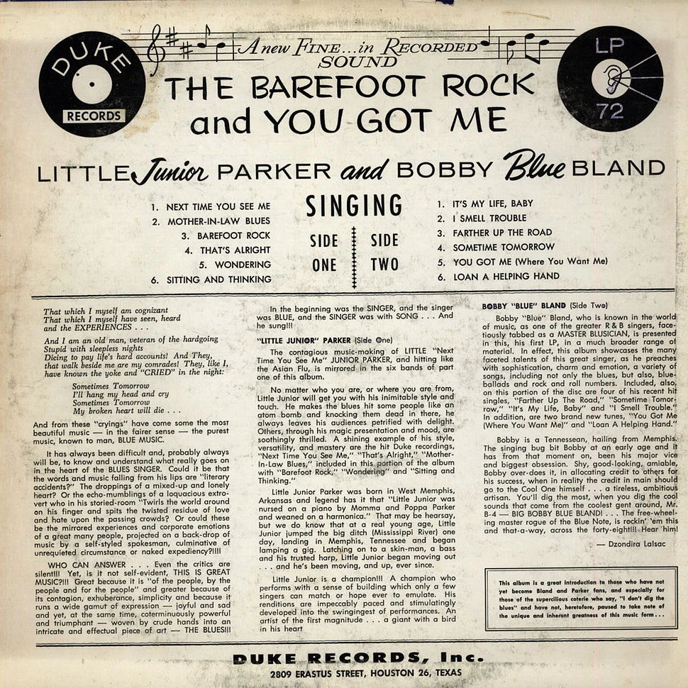 Little Junior Parker / Bobby Bland - The Barefoot Rock And You Got Me (Double Feature)