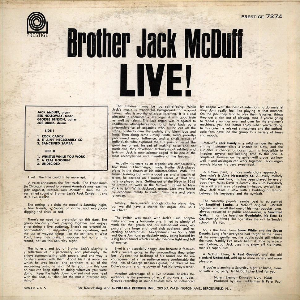 Brother Jack McDuff - LIVE!