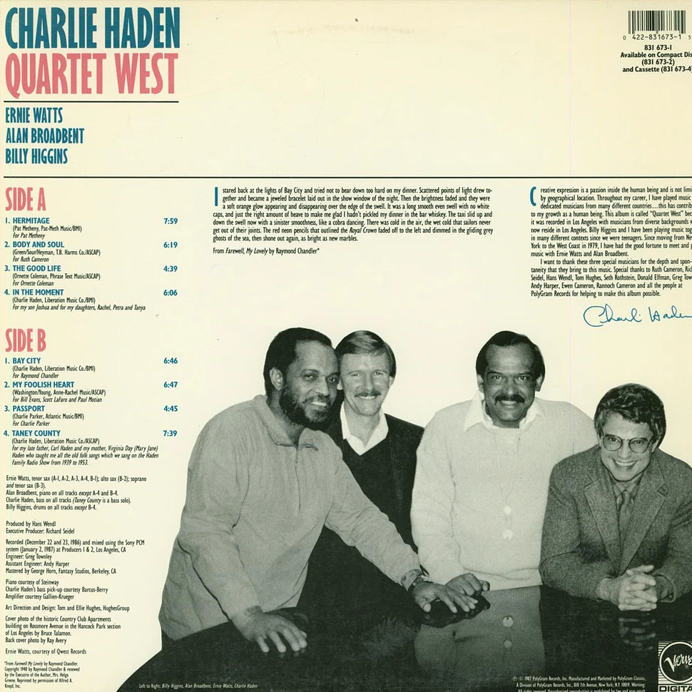 Charlie Haden, Ernie Watts, Alan Broadbent, Billy Higgins - Quartet West