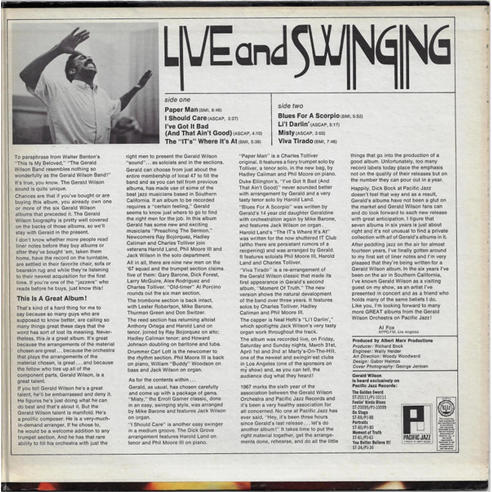 Gerald Wilson Orchestra - Live And Swinging (The Gerald Wilson Orchestra Plays Standards And Blues)