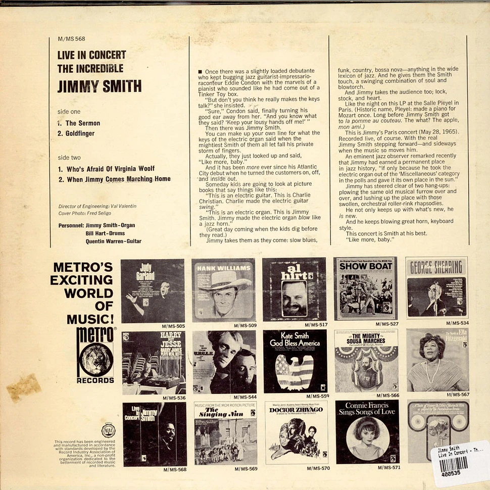 Jimmy Smith - Live In Concert - The Incredible Jimmy Smith