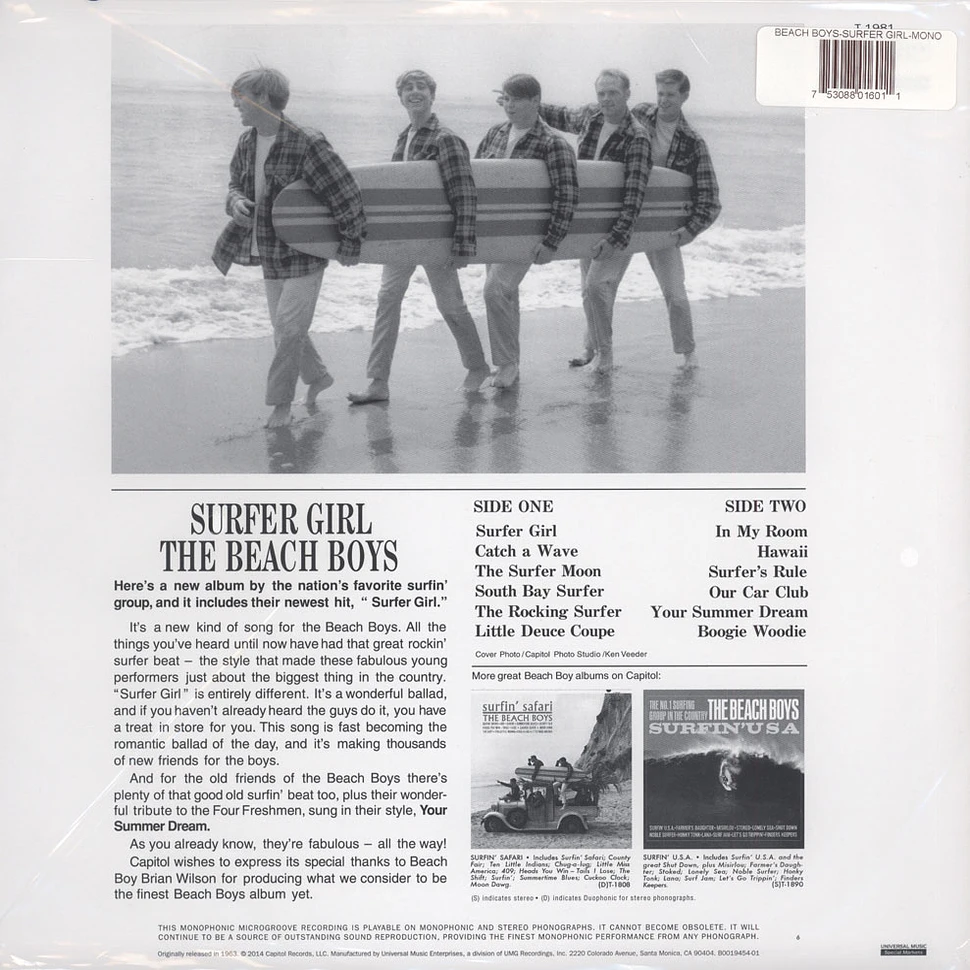 The Beach Boys - Surfer Girl 200g Vinyl, Mono Edition