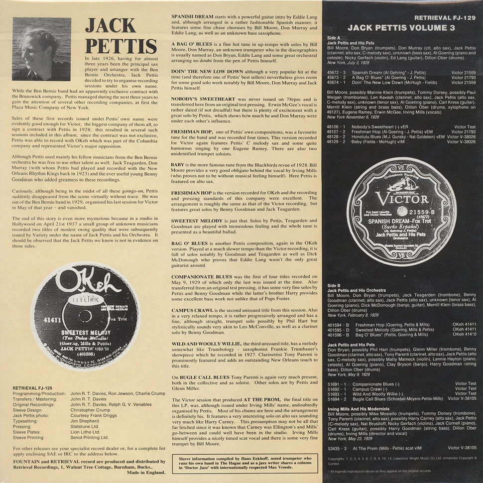 Jack Pettis - Volume 3: 1928-129