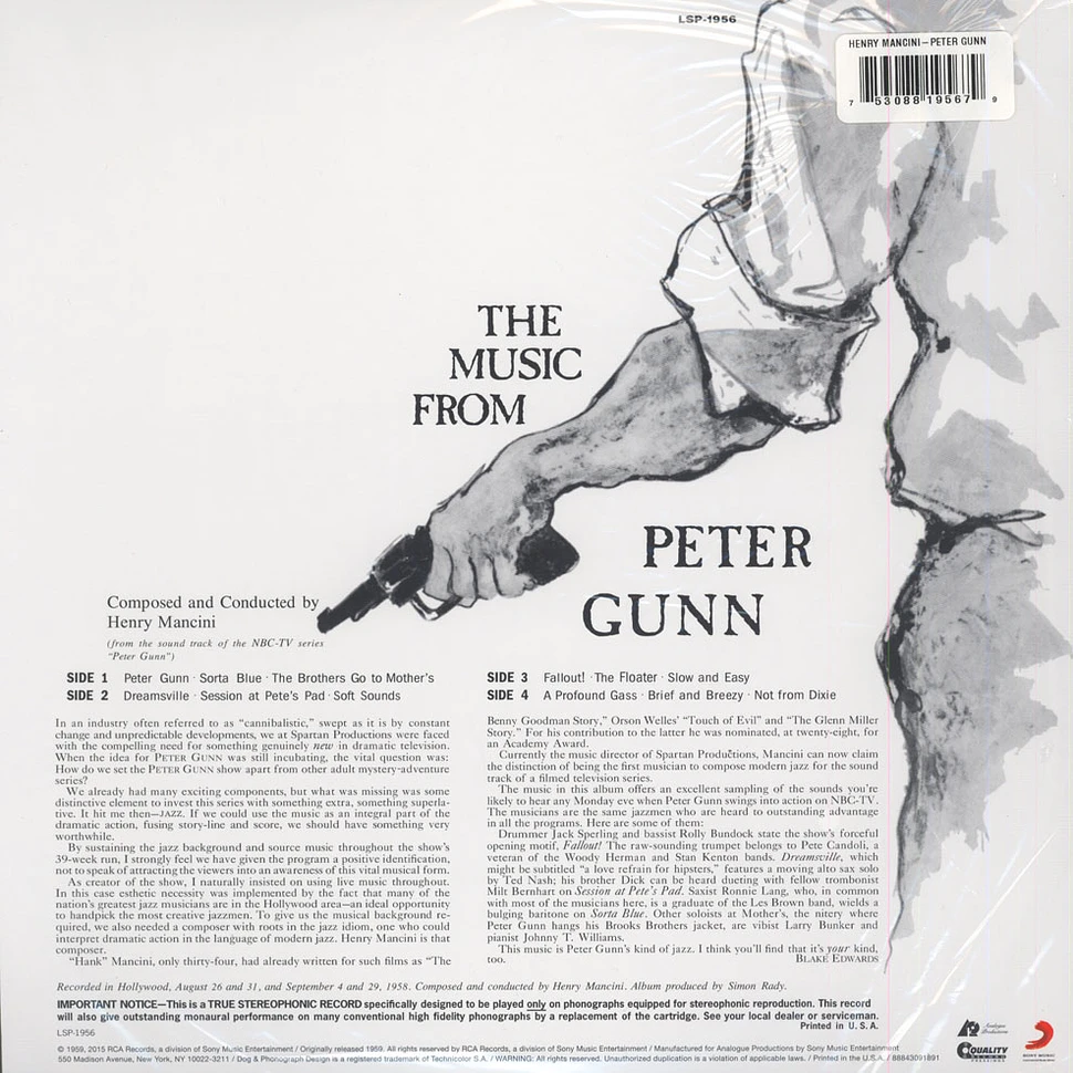 Henry Manchini - The Music From Peter Gunn 45RPM, 200g Vinyl Edition