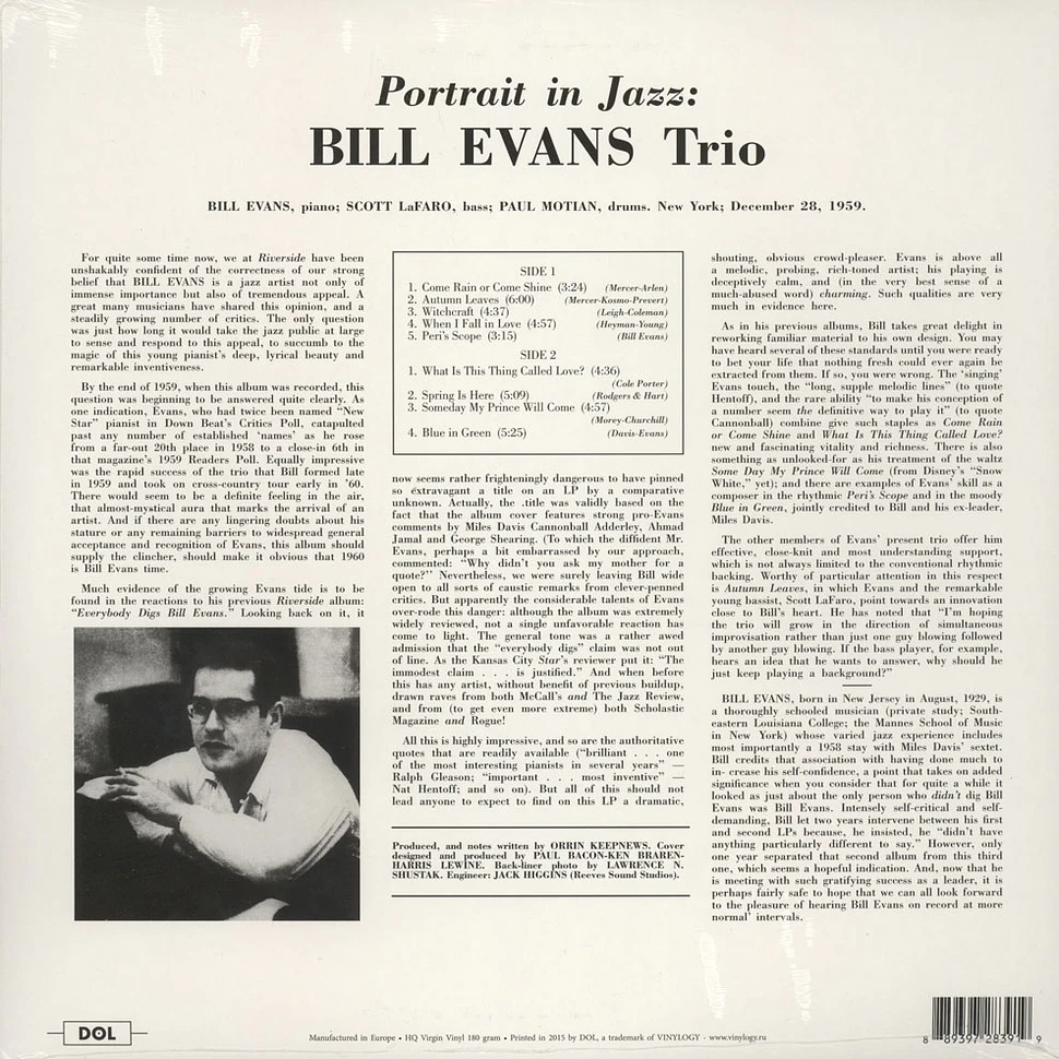 Bill Evans Trio - Portrait In Jazz 180g Vinyl Edition