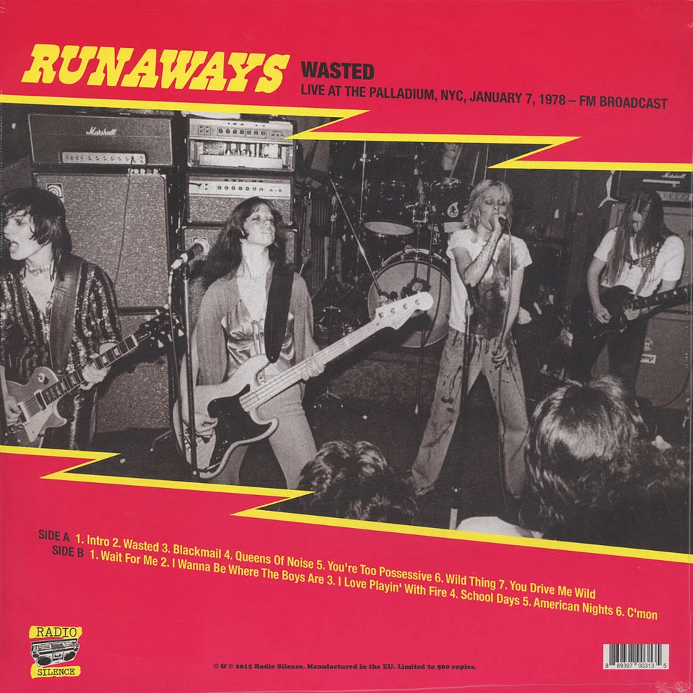 The Runaways - Wasted: Live At The Palladium, New York City, 7th January 1978 – FM Broadcast