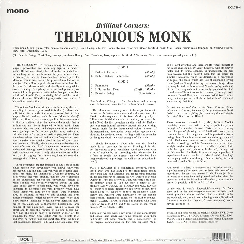 Thelonious Monk & Sonny Rollins - Brillant Corners 180g Vinyl Edition