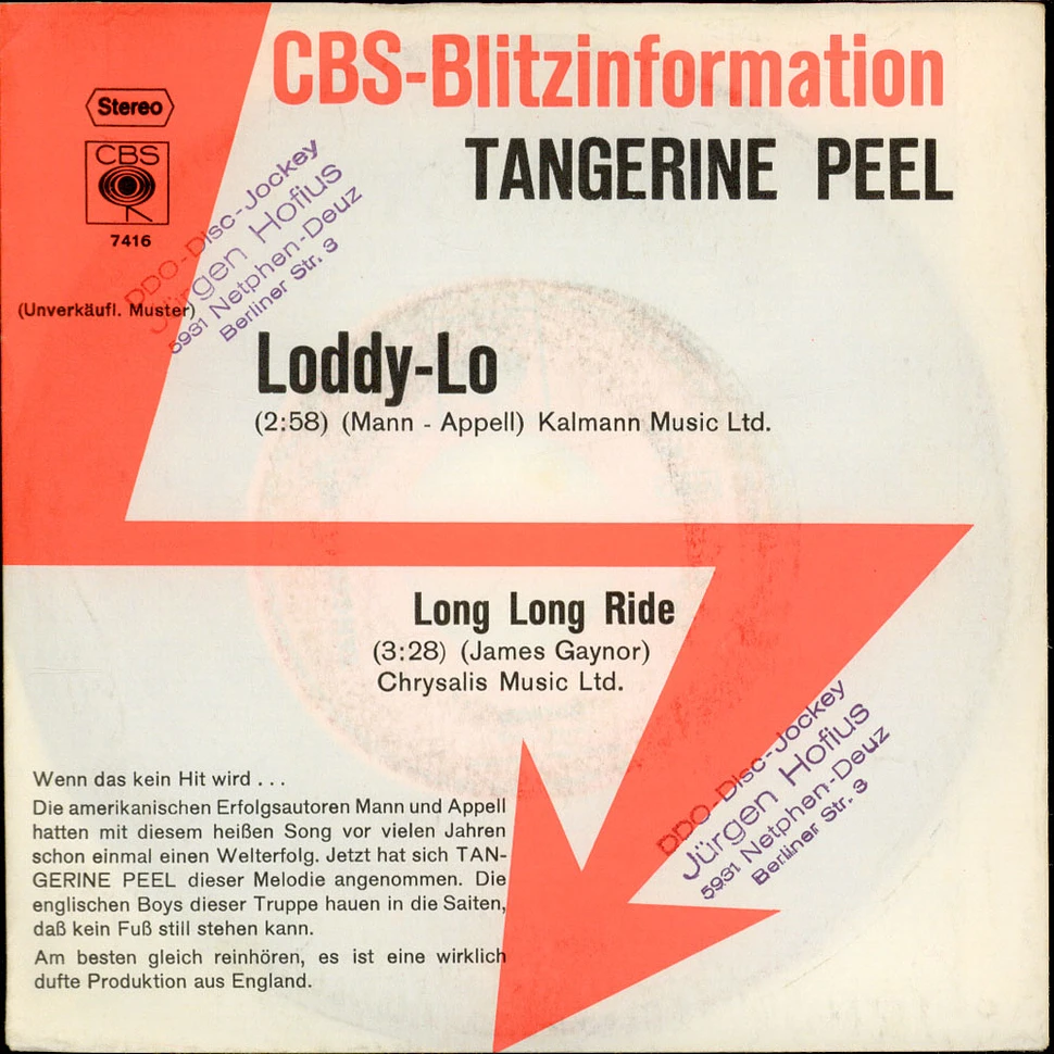 Tangerine Peel - Loddy-Lo / Long Long Ride