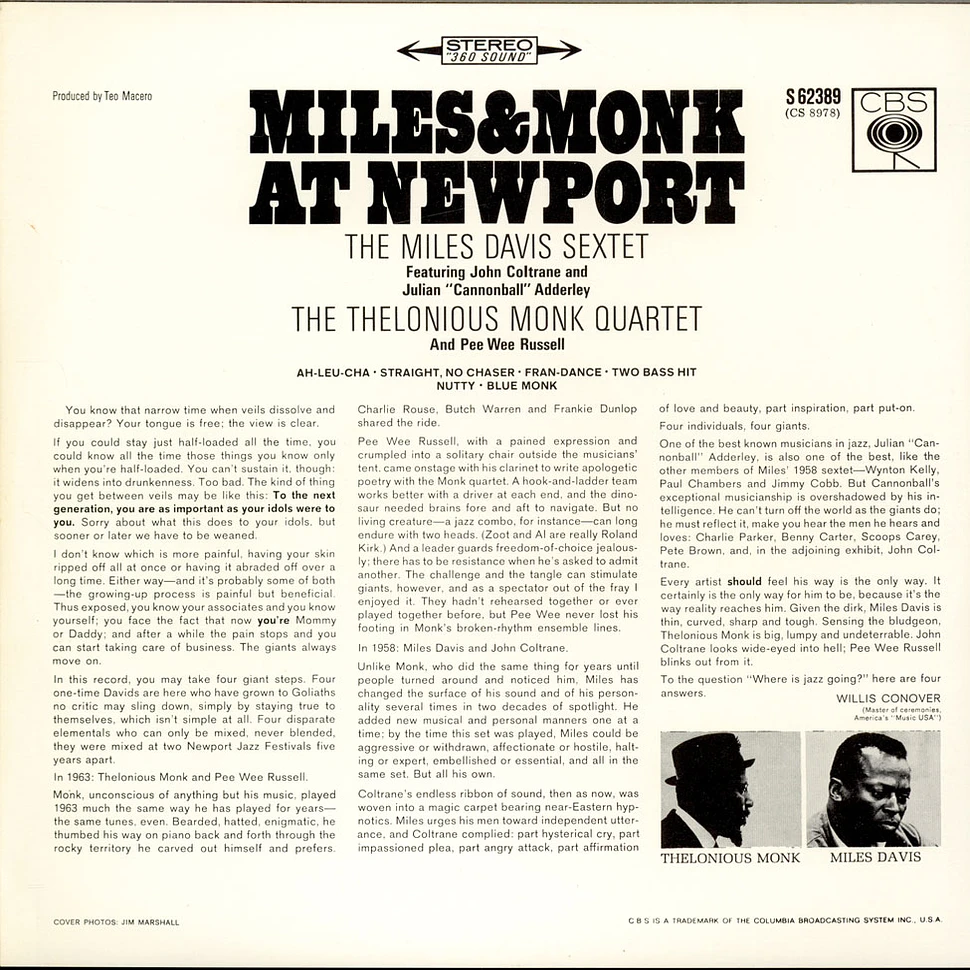 The Miles Davis Sextet & The Thelonious Monk Quartet - Miles & Monk At Newport