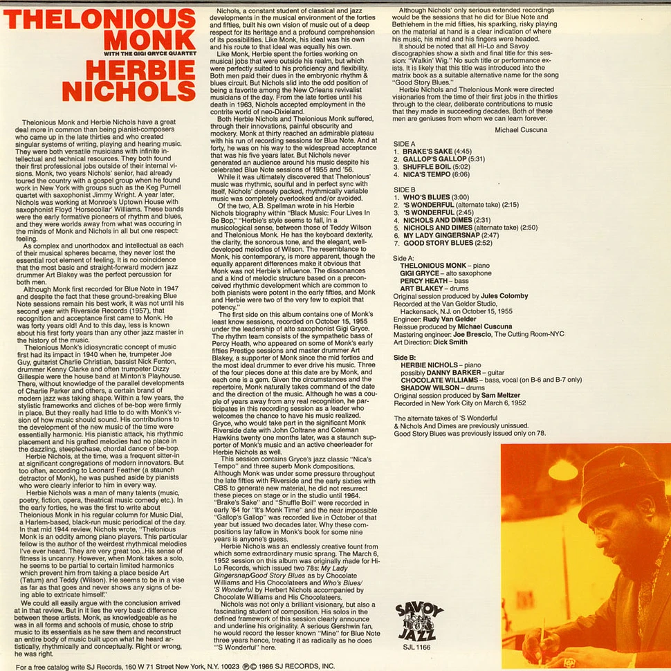 Thelonious Monk With The Gigi Gryce Quartet / Herbie Nichols - Thelonious Monk And Herbie Nichols