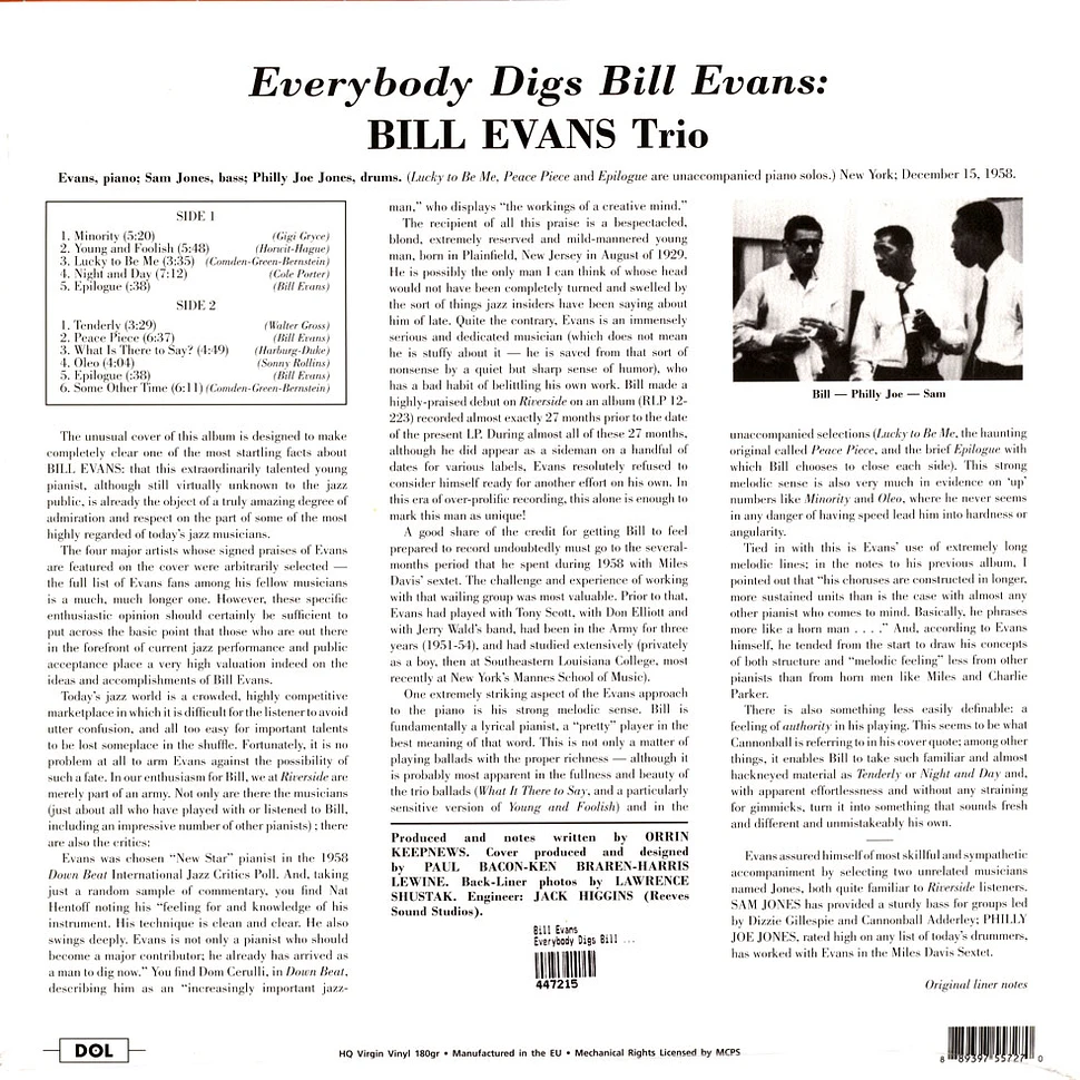Bill Evans - Everybody Digs Bill Evans 180g Vinyl Edition