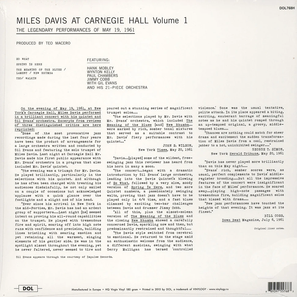 Miles Davis - At The Carnegie Hall Part One 180g Vinyl Edition