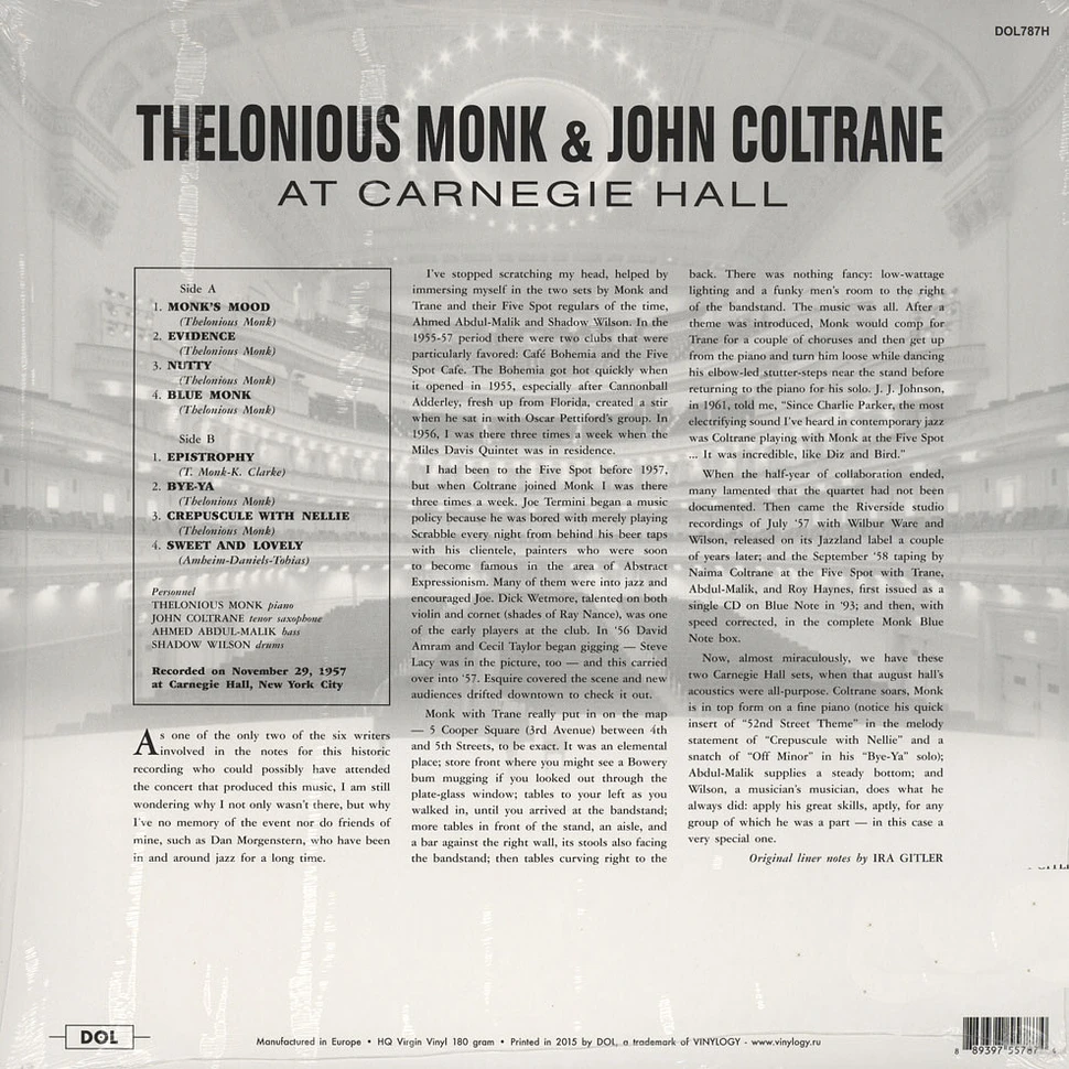 Thelonious Monk & John Coltrane - At Carnegie Hall November 29, 1957 180g Vinyl Edition