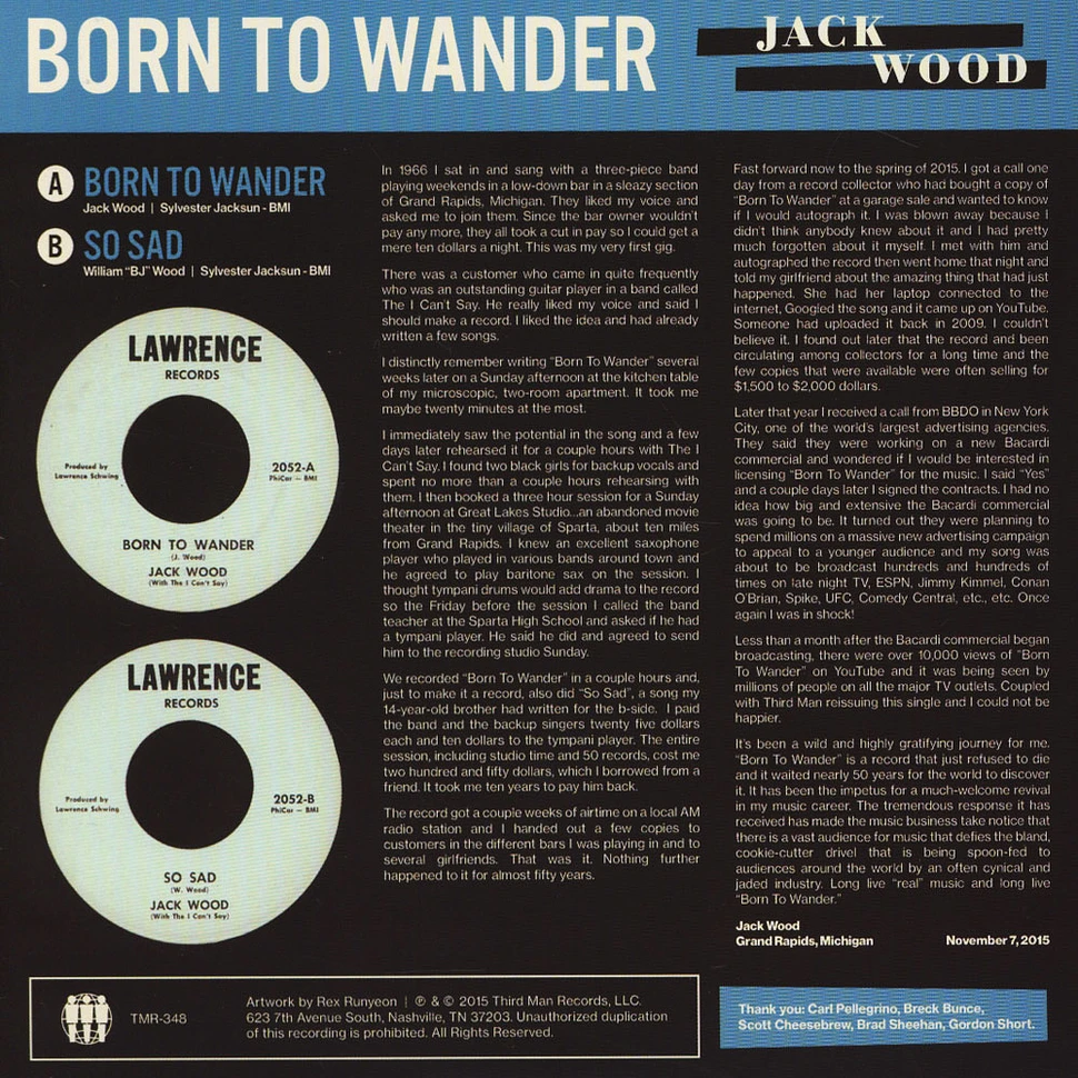 Jack Wood - Born To Wander / So Sad