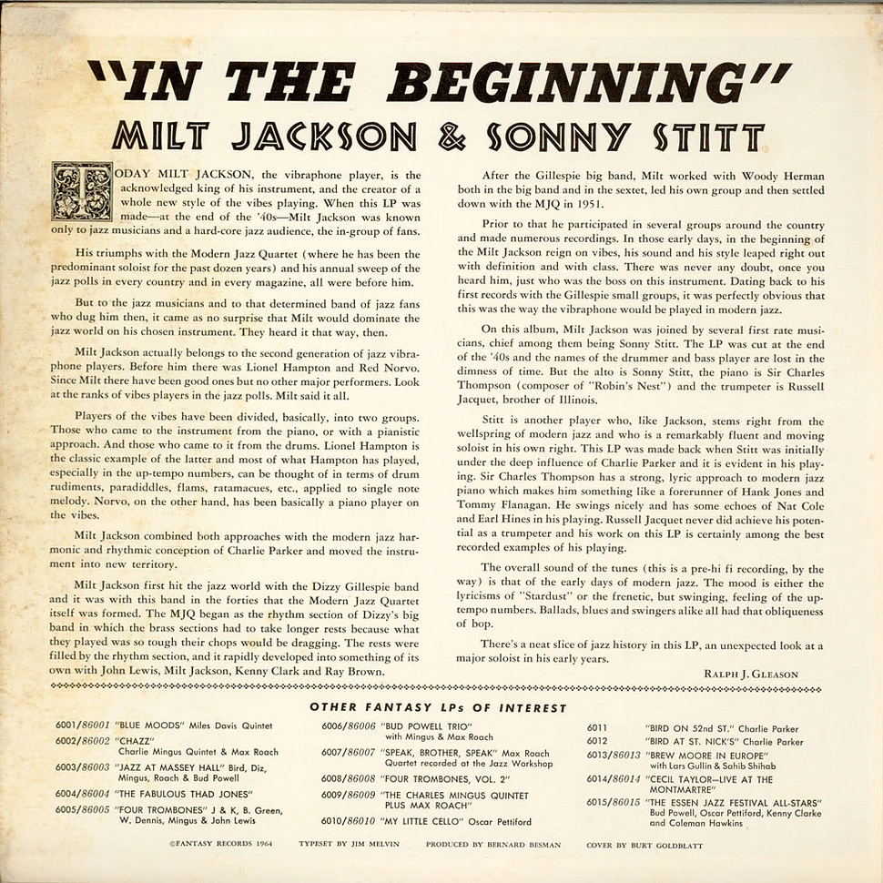 Milt Jackson & Sonny Stitt - In The Beginning