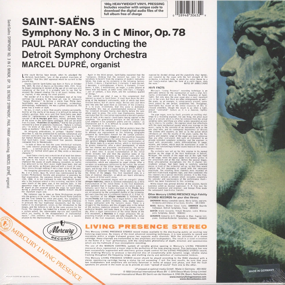 Saint-Saens / Dupre / Paray / Detroit Symphony Orchestra - Symphony No 3 In C Minor Op 78 - Organ