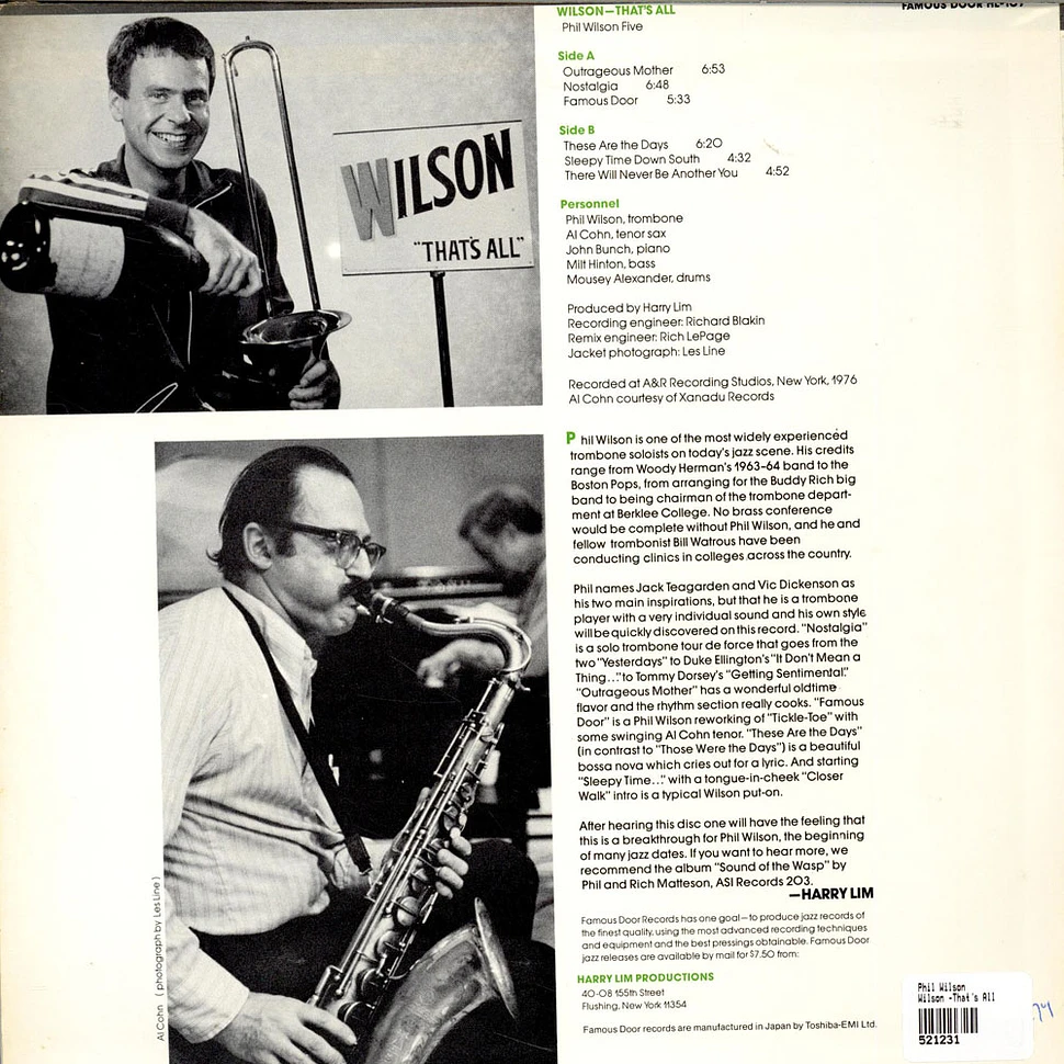 Phil Wilson Five With Al Cohn And John Bunch - Wilson-That's All
