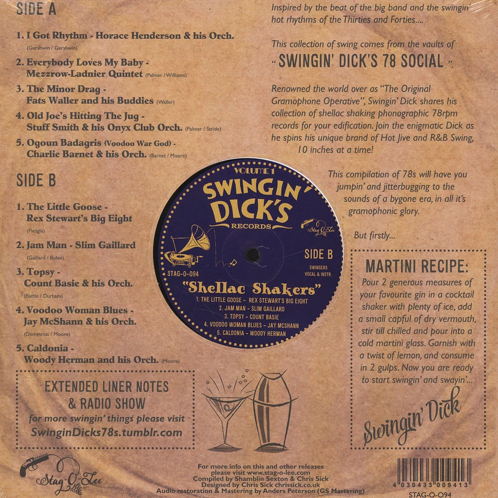 V.A. - Swingin' Dick's Shellac Shakers Volume 01 : Hot Jive, Jumpin' Jazz & Big Band R&B 78rpms