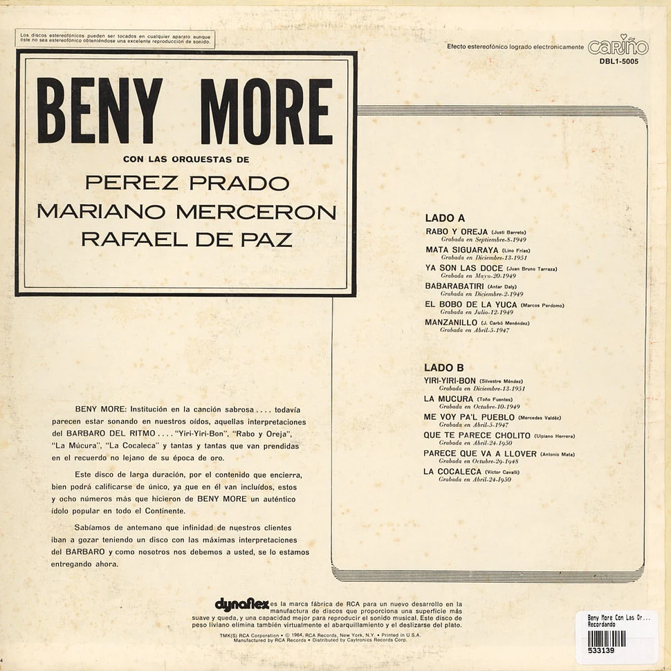 Beny More Con Las Orquestas De Perez Prado, Mariano Merceron, Rafael De Paz - Recordando