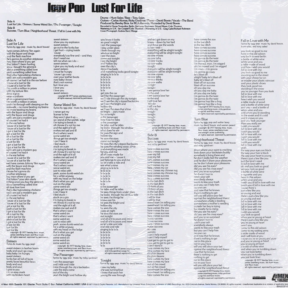 Iggy Pop - Lust For Life Purple Vinyl Edition