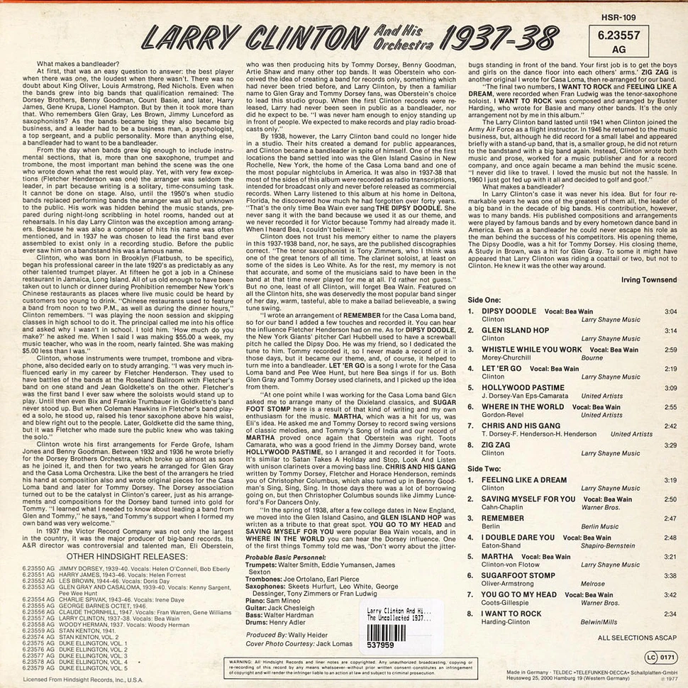 Larry Clinton And His Orchestra - The Uncollected 1937-1938