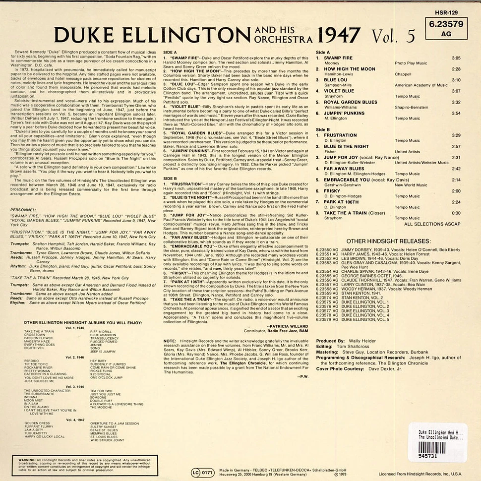 Duke Ellington And His Orchestra - The Uncollected Duke Ellington And His Orchestra Volume 5 - 1947