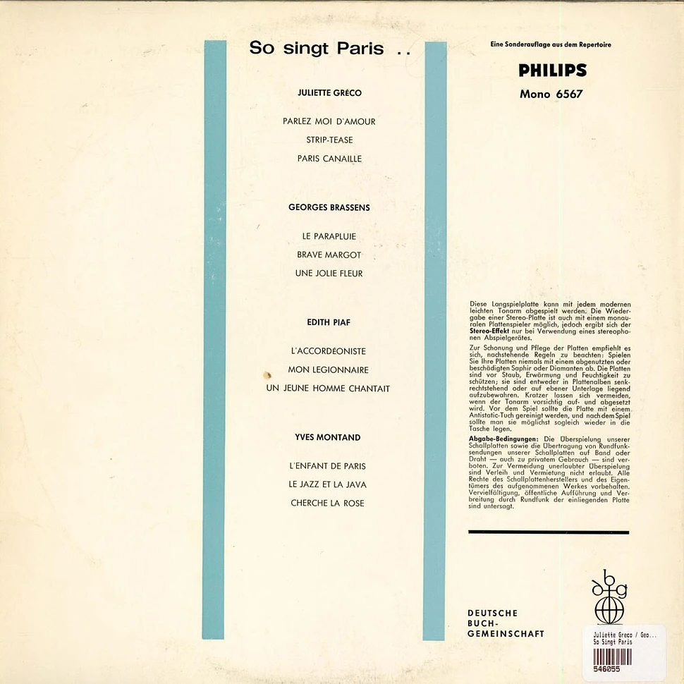 Juliette Greco / Georges Brassens / Edith Piaf / Yves Montand - So Singt Paris