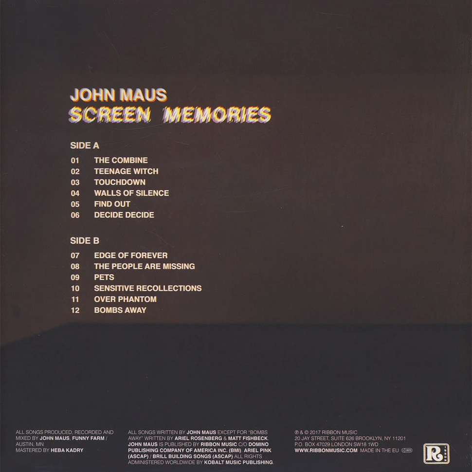 John Maus - Screen Memories Black Vinyl Edition