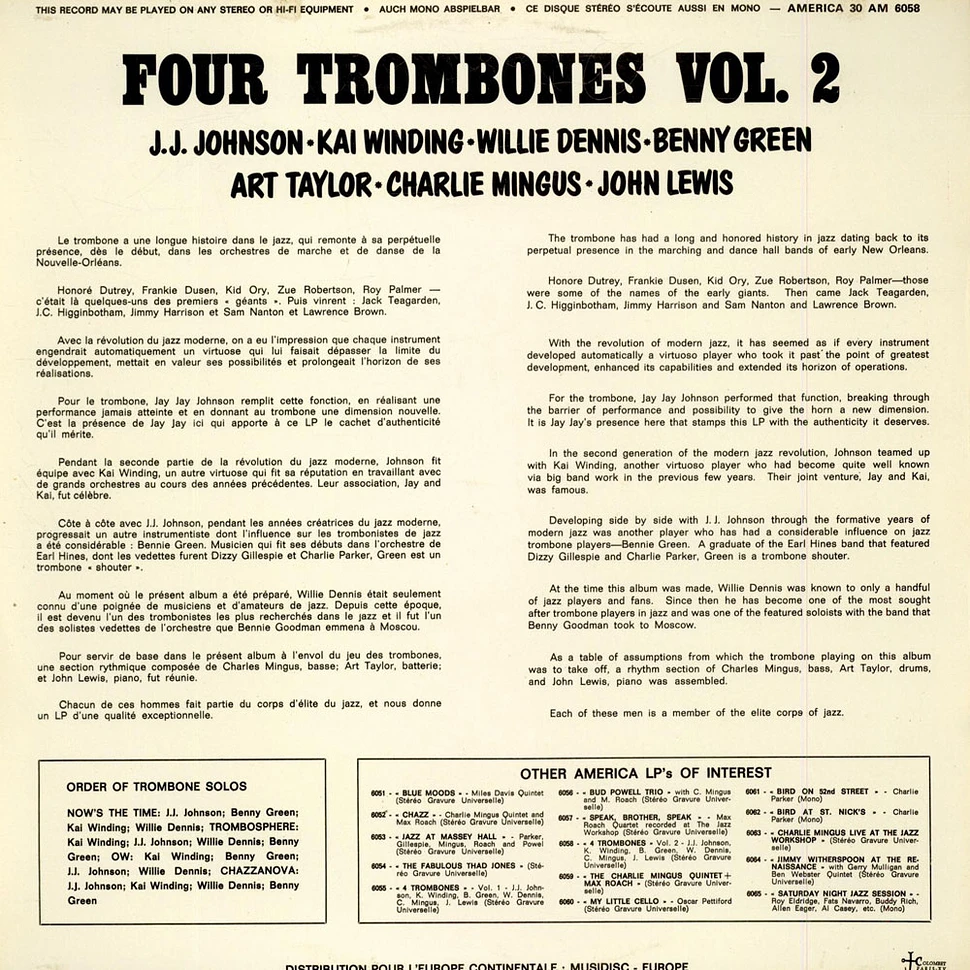 John Lewis - Charles Mingus - J.J. Johnson - Kai Winding - Bennie Green - Willie Dennis - Four Trombones Volume 2