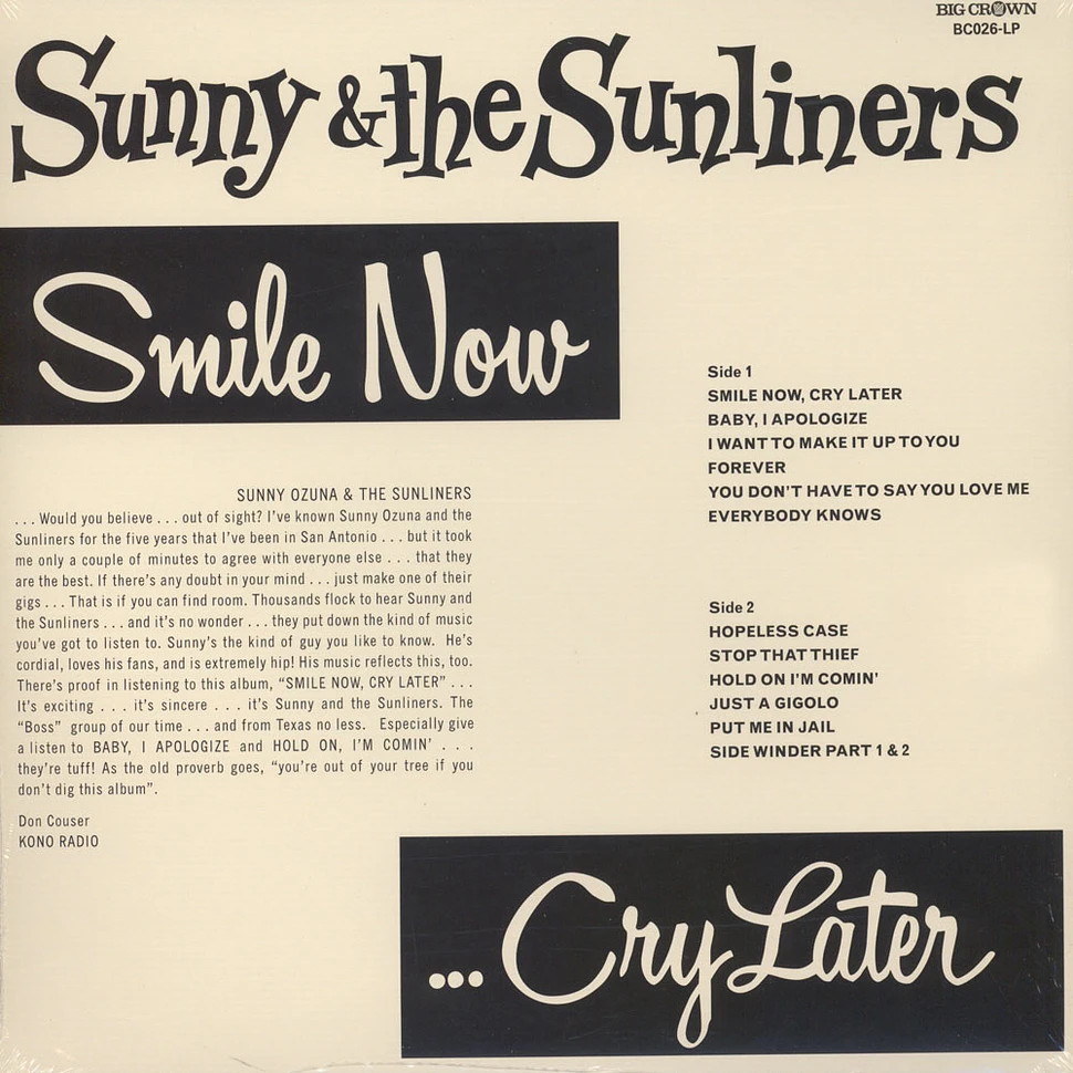 Sunny & The Sunliners - Smile Now, Cry Later