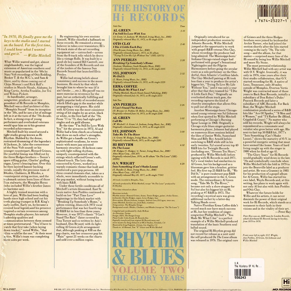 V.A. - The History Of Hi Records Rhythm & Blues Volume Two The Glory Years