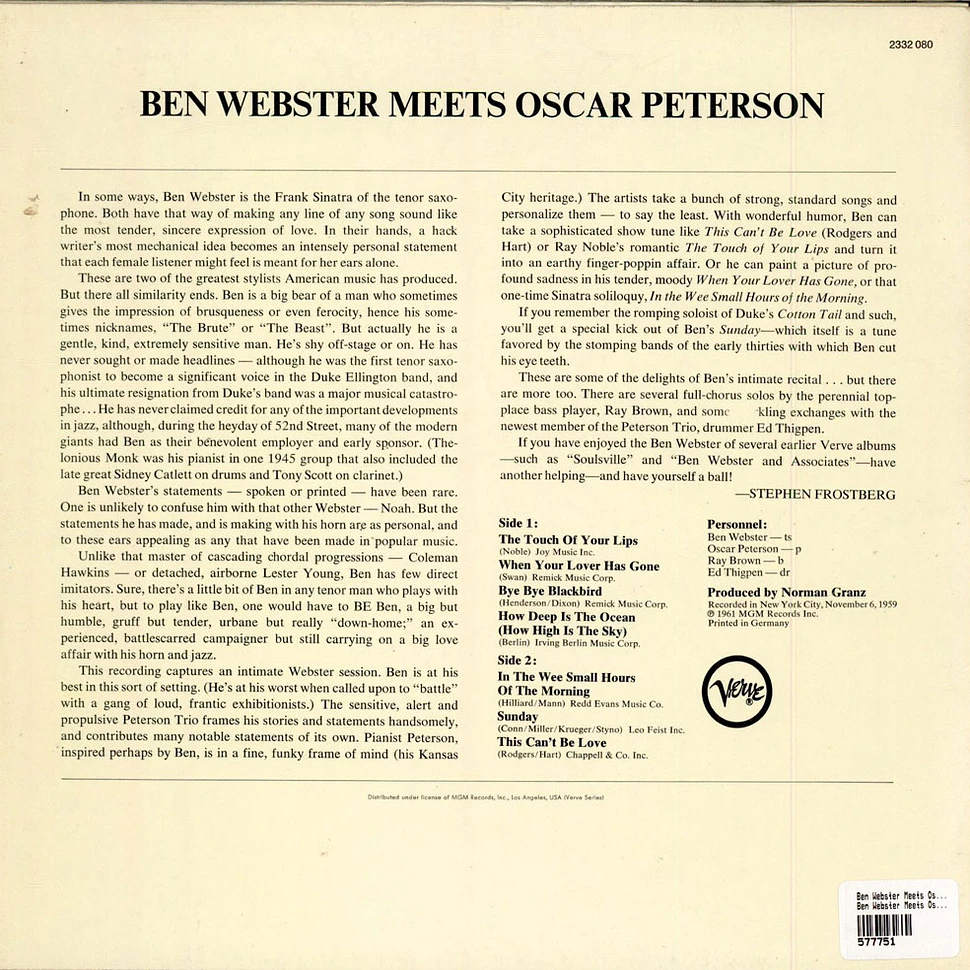 Ben Webster Meets Oscar Peterson - Ben Webster Meets Oscar Peterson