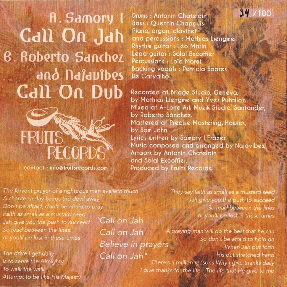 Samory I - Call On Jah Translucent Orange Vinyl Edition