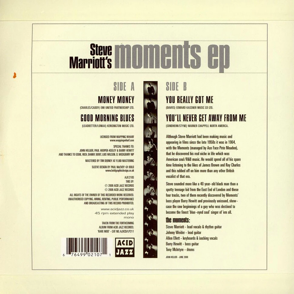 Steve Marriott / The Moments - Steve Marriott's Moments EP
