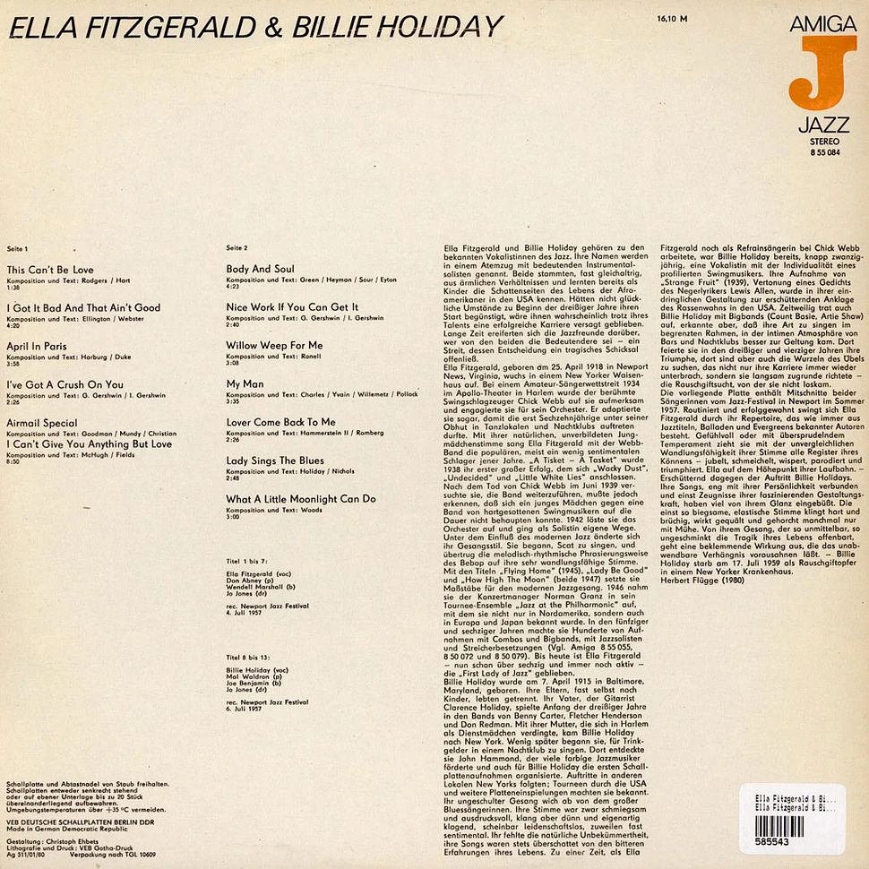 Ella Fitzgerald & Billie Holiday - Ella Fitzgerald Und Billie Holiday