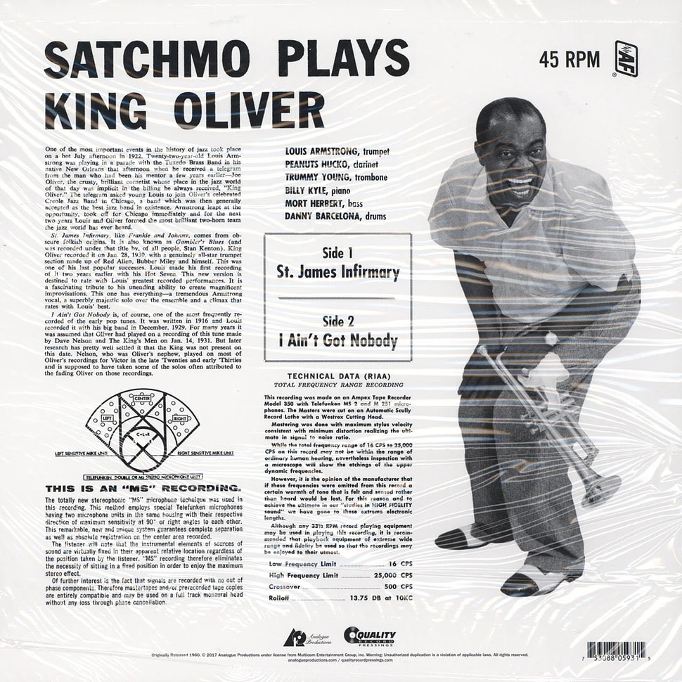 Louis Armstrong - Satchmo Plays King Oliver 45RPM, 180g Vinyl Edition