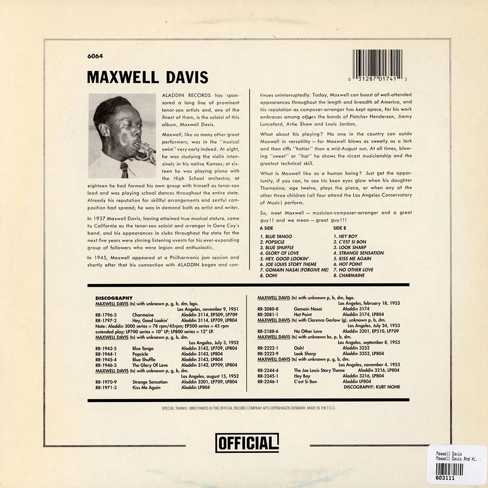 Maxwell Davis - Maxwell Davis And His Tenor Sax