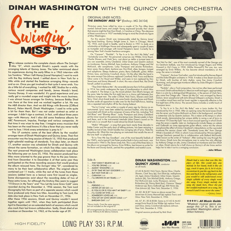 Dinah Washington With Quincy Jones And His Orchestra - Swingin' Miss 'D'