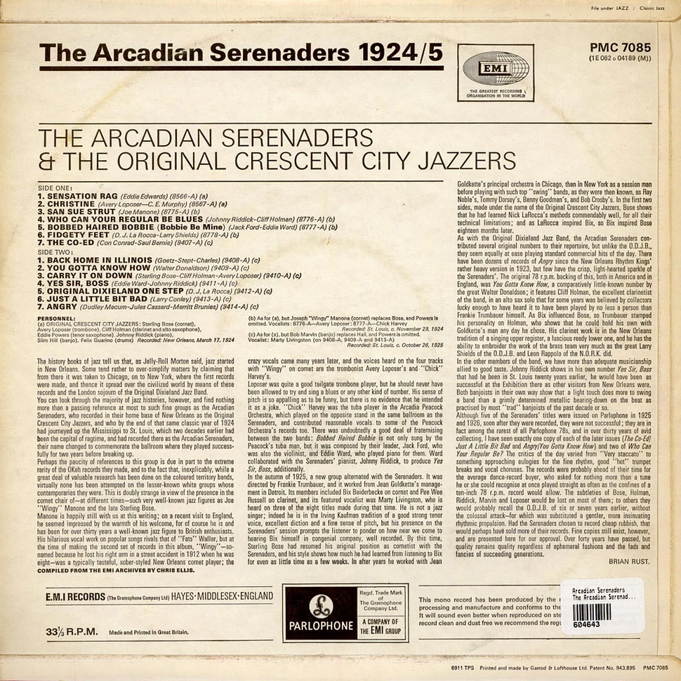 Arcadian Serenaders & The Original Crescent City Jazzers - The Arcadian Serenaders 1924-25