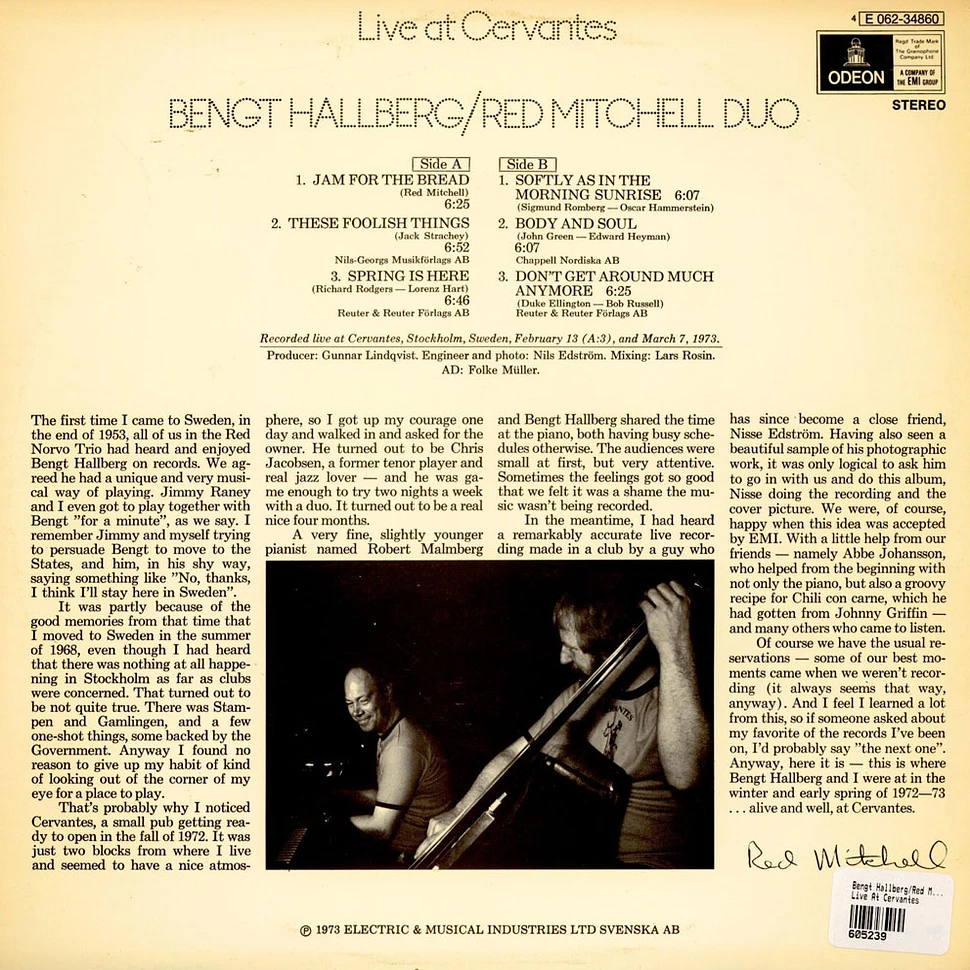 Bengt Hallberg/Red Mitchell Duo - Live at Cervantes