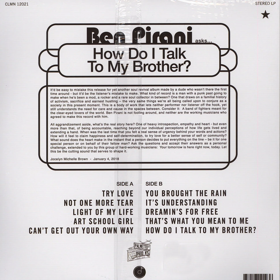 Ben Pirani - How Do I Talk To My Brother? Black Vinyl Edition