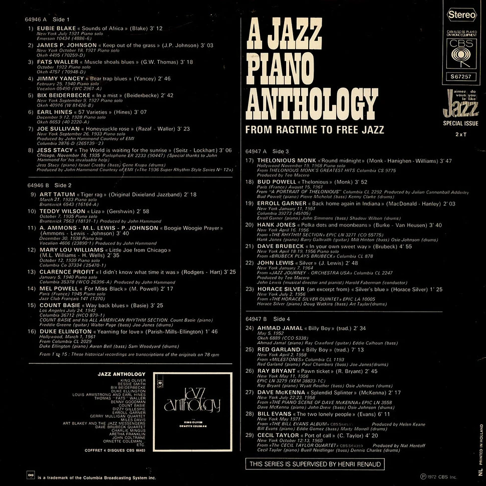 V.A. - A Jazz Piano Anthology From Ragtime To Free Jazz