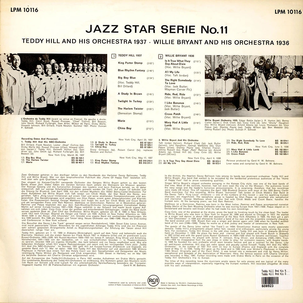 Teddy Hill And His NBC Orchestra / Willie Bryant And His Orchestra - Teddy Hill And His Orchestra 1937 - Willie Bryant And His Orchestra 1936