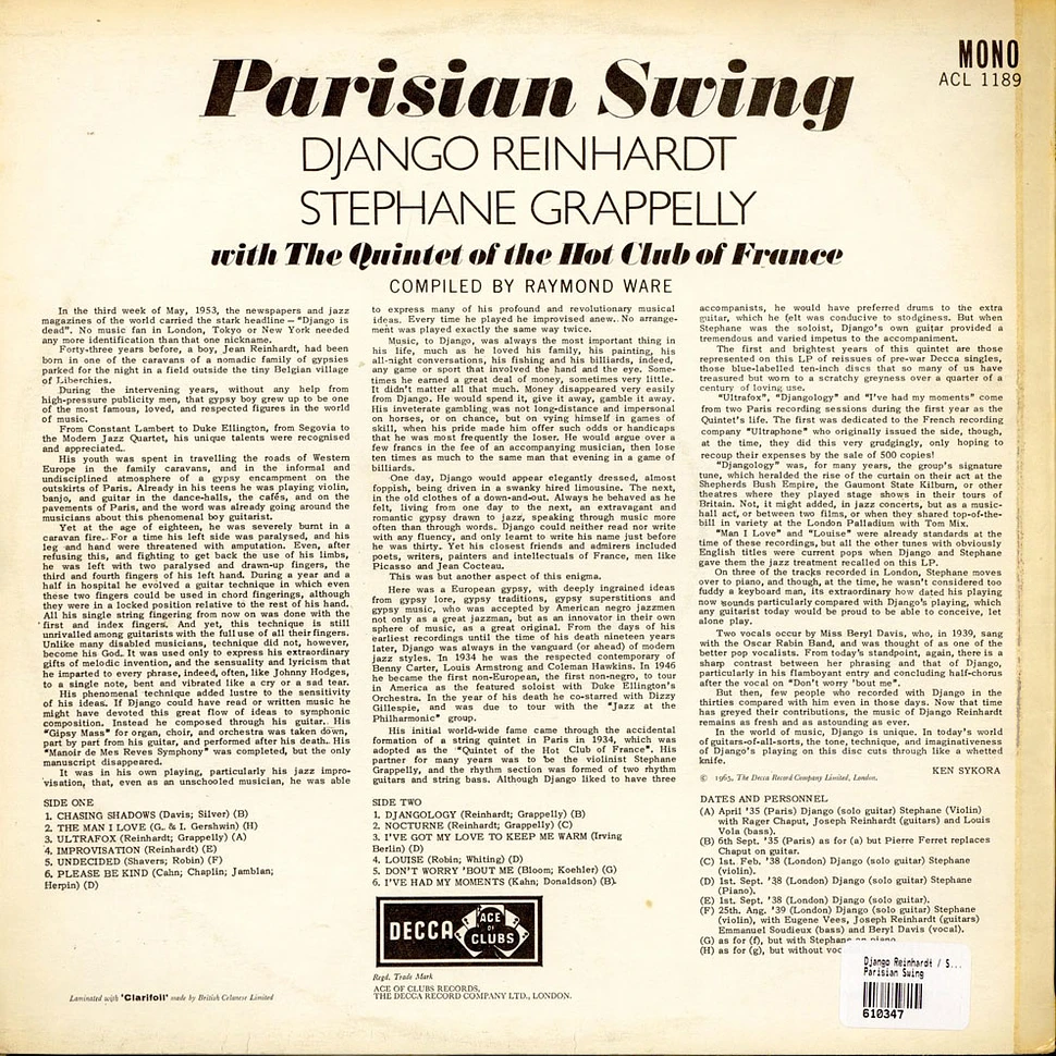 Django Reinhardt / Stephane Grappelli With Quintette Du Hot Club De France - Parisian Swing