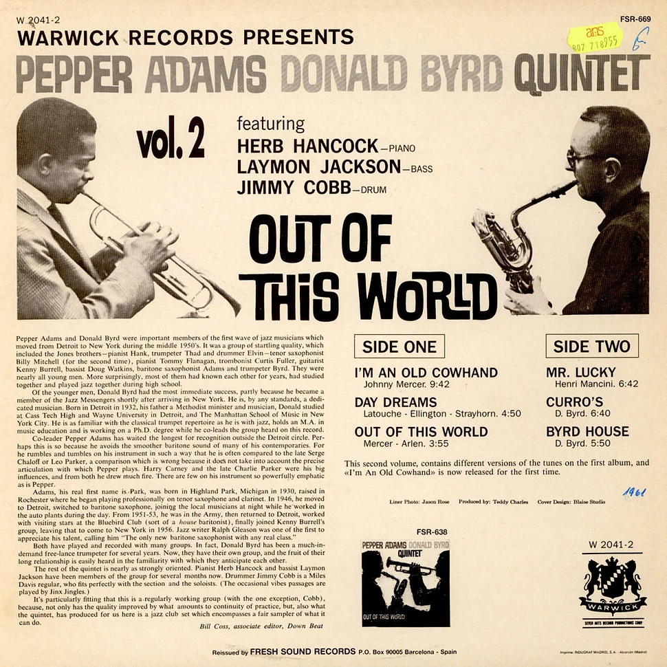 Pepper Adams Donald Byrd Quintet - Out Of This World, Vol. 2