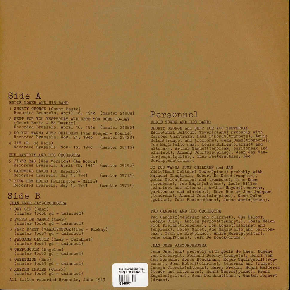 Fud Candrix, Eddie Tower, Jean Omer - Swing From Belgium Vol.1 1940-1943