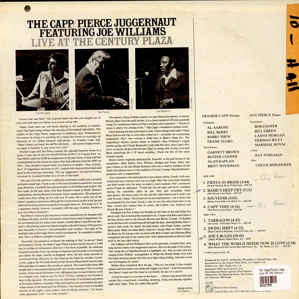 The Capp/Pierce Juggernaut Featuring Joe Williams - Live At The Century Plaza