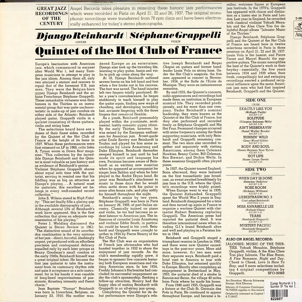 Django Reinhardt & Stephane Grappelli - Quintet Of The Hot Club Of France