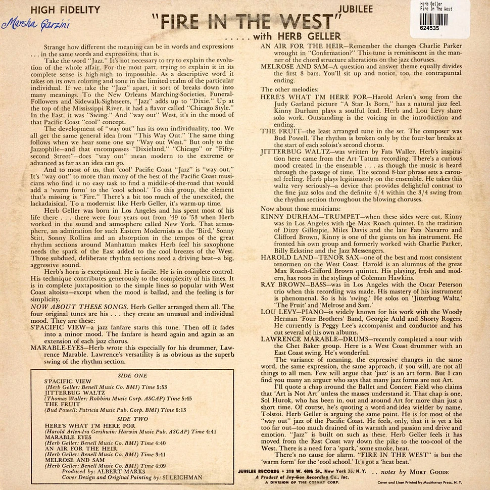 Herb Geller - Fire In The West