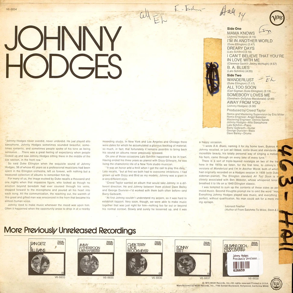 Johnny Hodges - Previously Unreleased Recordings